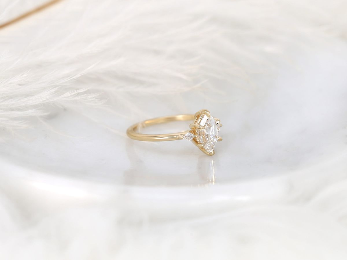 Stunning 1.27 CT Hexagon Moissanite Engagement Ring with Three Stone Design 2