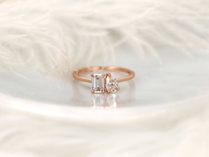 Stunning 0.43 CT & 0.58 CT Pear & Emerald Moissanite Engagement Ring with Two Stones Design 1