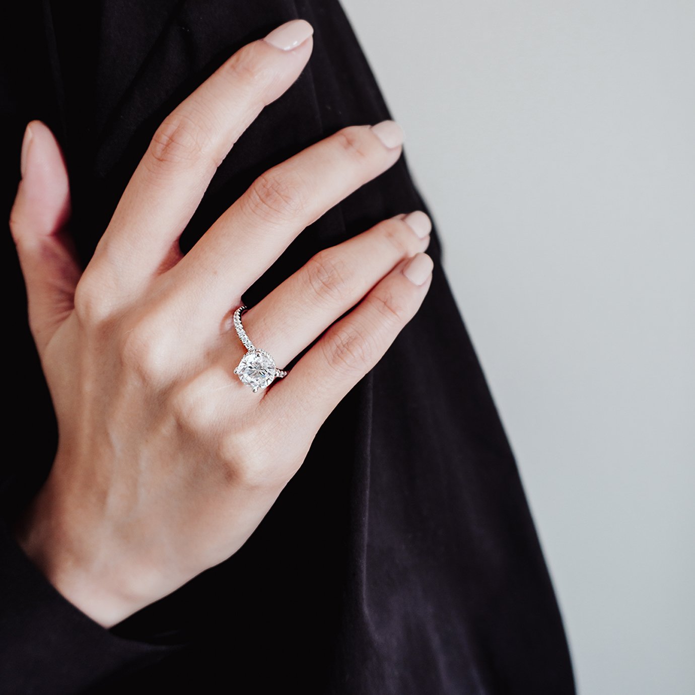 Round Pave Lab Grown Diamond Engagement Ring