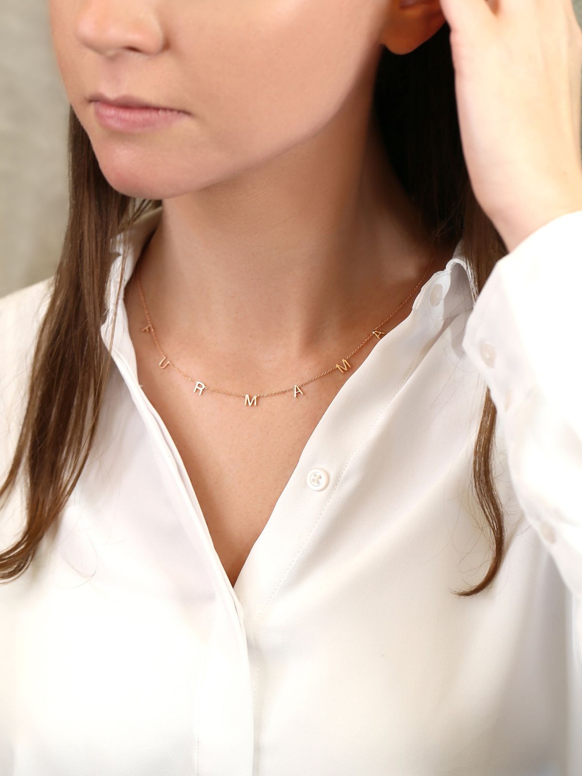 Customized Letter Name Necklace in Solid Gold 4