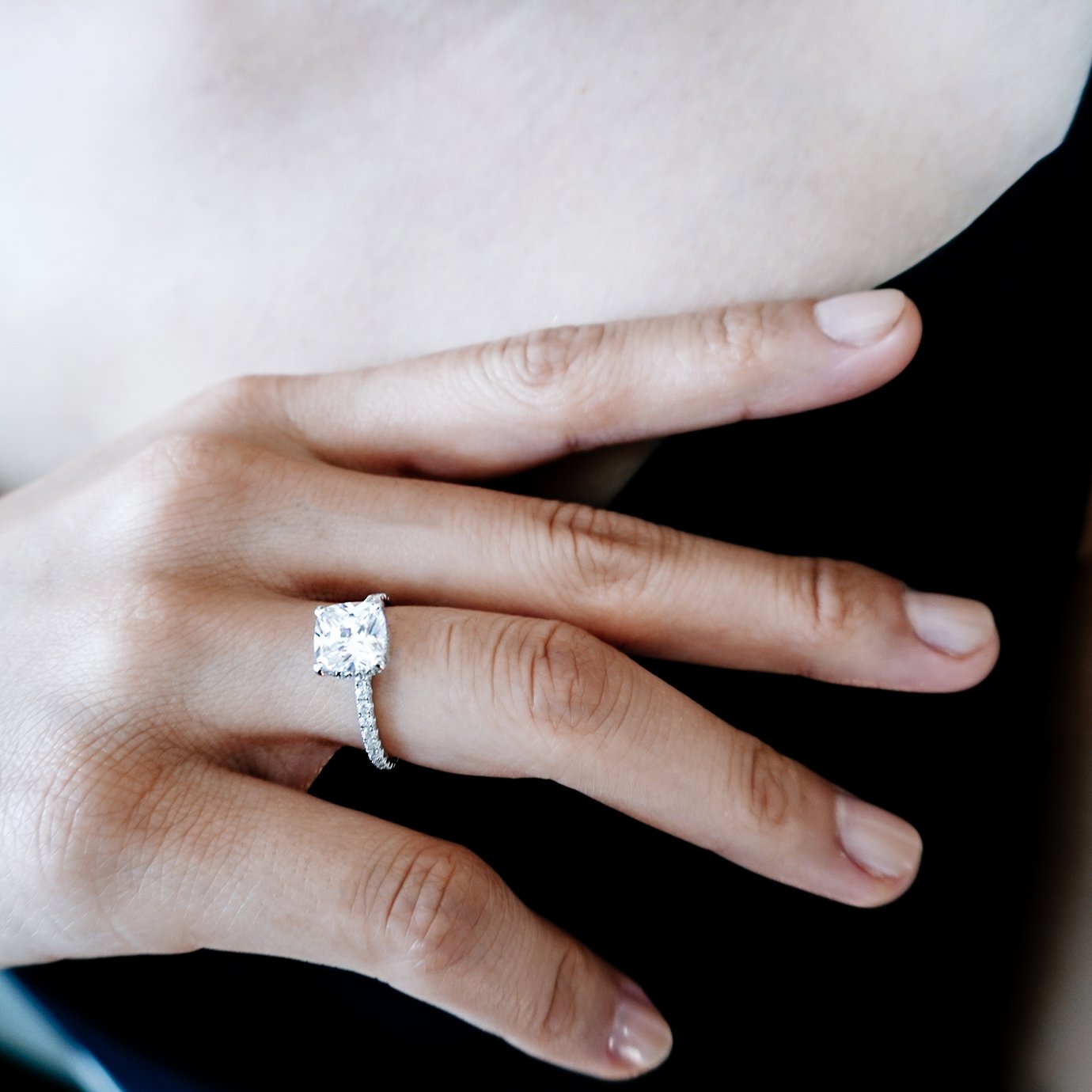 Cushion Pave Lab Grown Diamond Engagement Ring