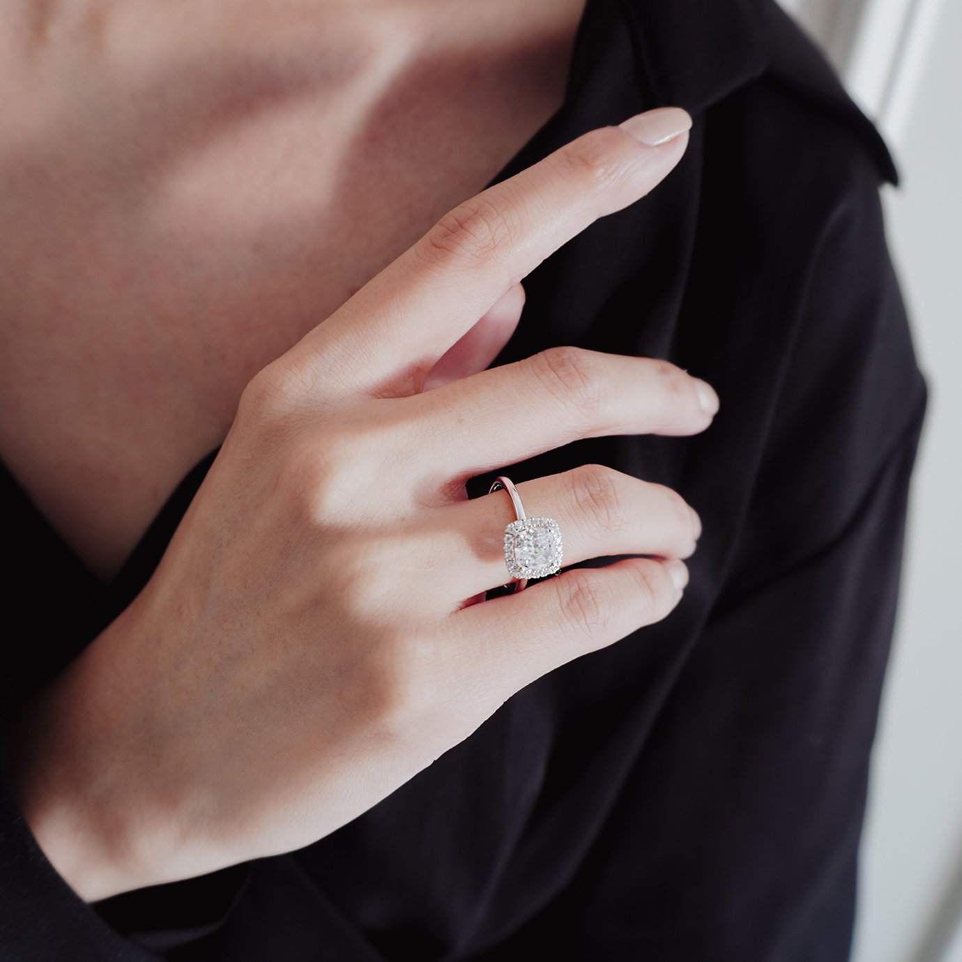 Cushion Halo Lab Grown Diamond Engagement Ring