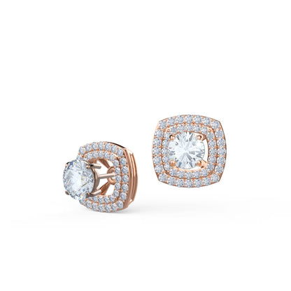 1.30 TCW Round Cut Moissanite Double Halo Stud Earrings in Gold 2