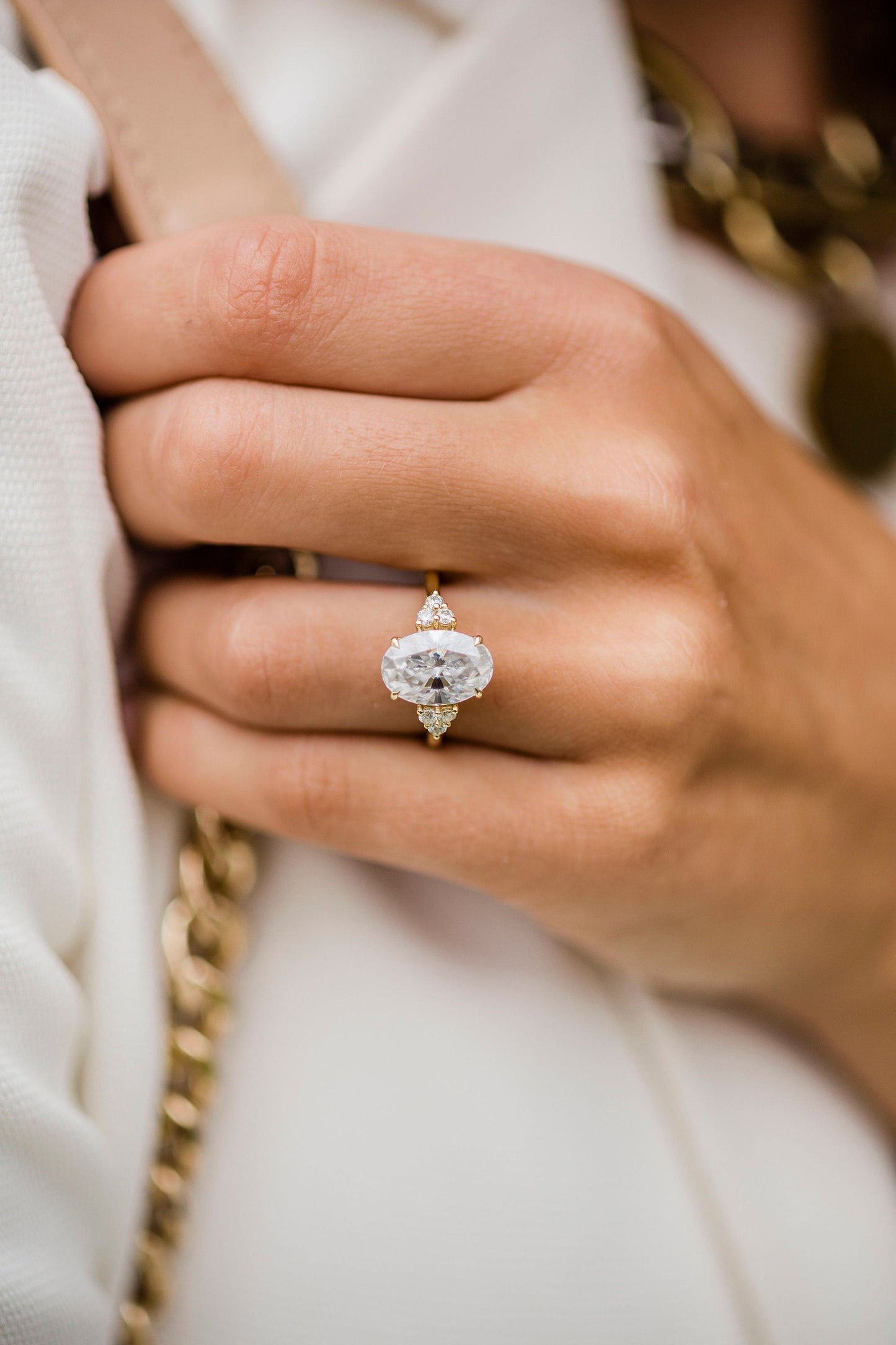 4.0 CT Oval Moissanite Ring Featuring Cluster Style 4