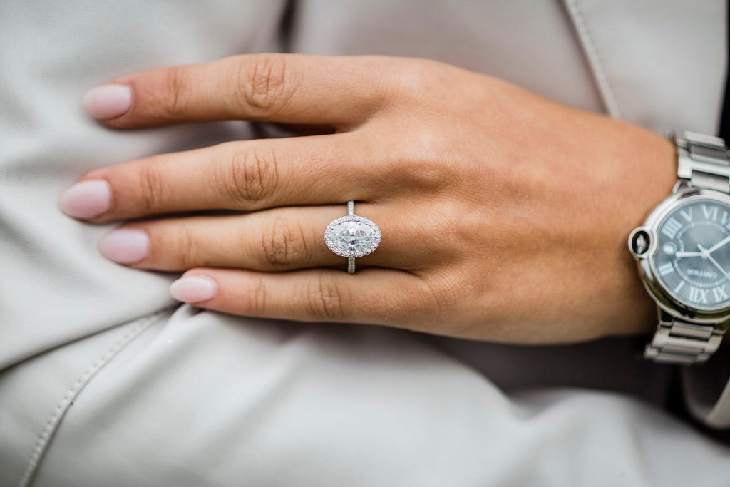 3.85 CT Oval Halo & Pave Moissanite Engagement Ring 5