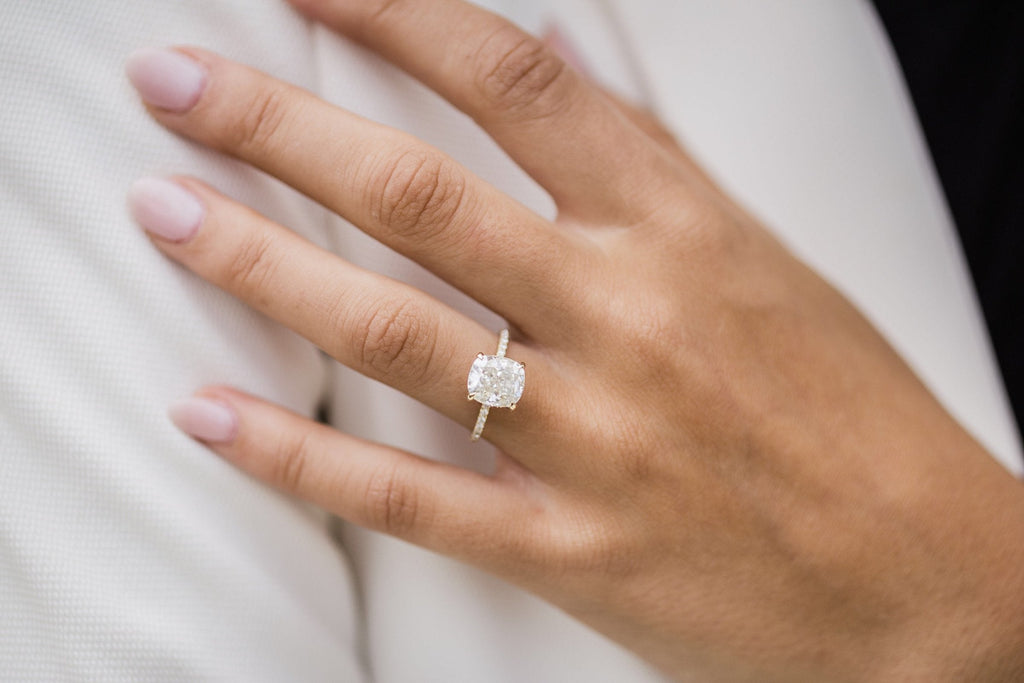 2.77 CT Cushion Cut Hidden Halo Pave Moissanite Engagement Ring 2