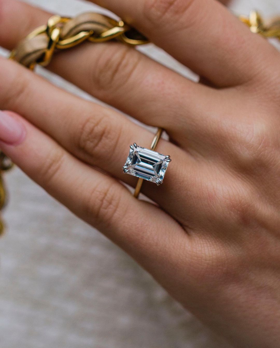 4.60 CT Emerald Cut Hidden Halo Moissanite Engagement Ring 1