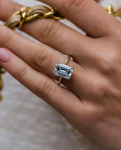 4.60 CT Emerald Cut Hidden Halo Moissanite Engagement Ring 1