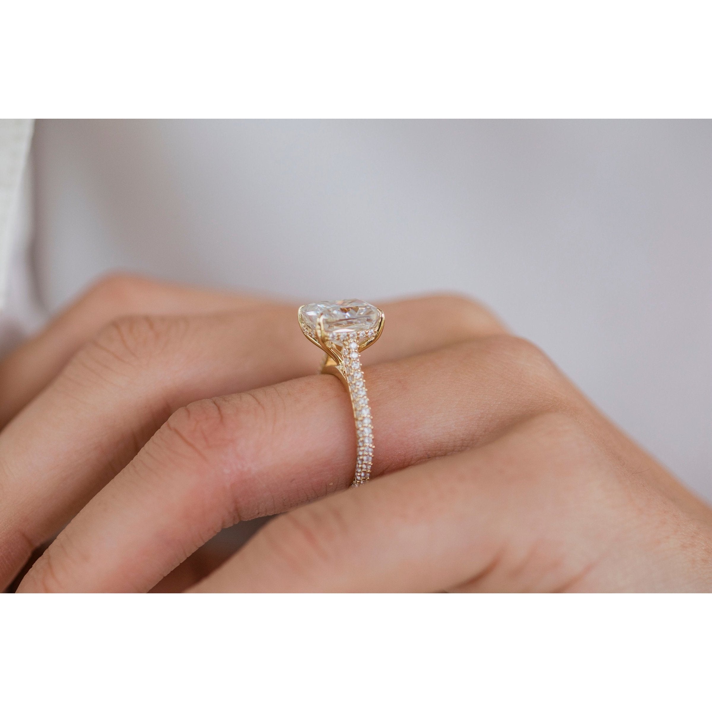3.20 CT Elongated Cushion Hidden Halo Moissanite Engagement Ring 3