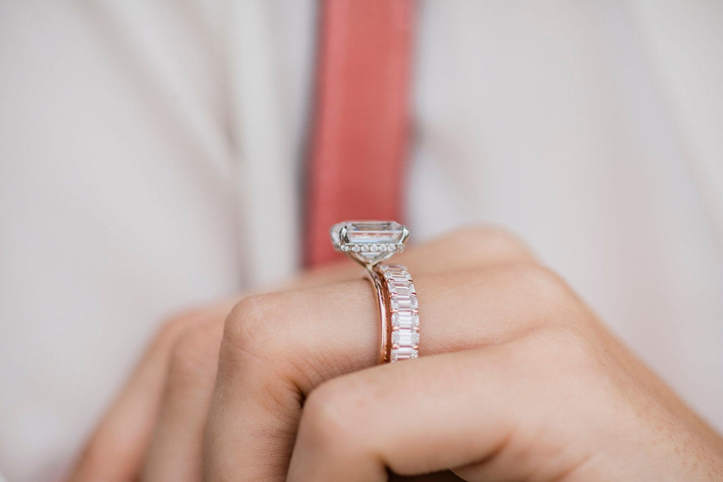 3.50 CT Emerald Moissanite Ring Featuring Hidden Halo Style 2