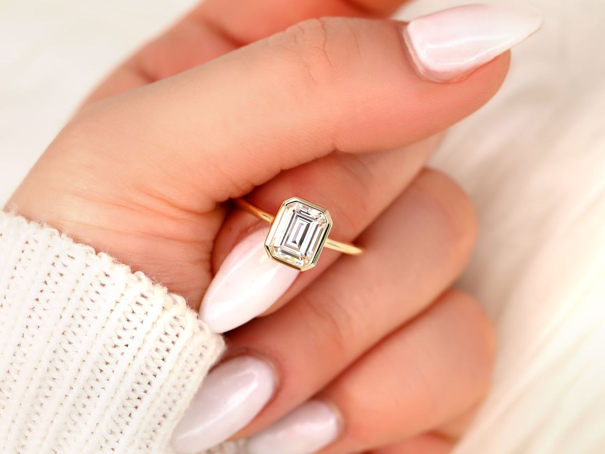 Stunning 1.75 CT Emerald Moissanite Engagement Ring with Bezel Design 3