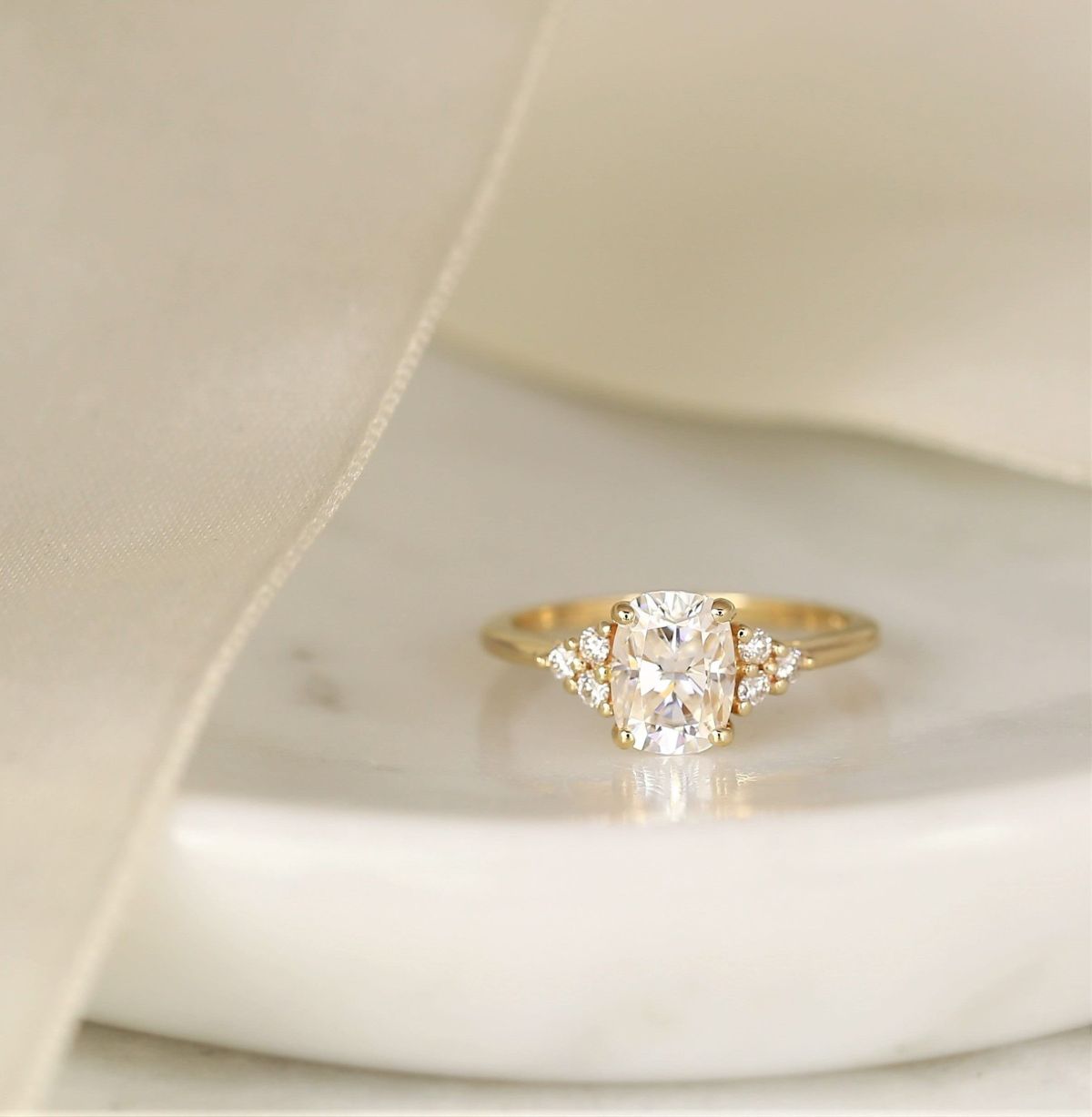 Stunning 1.50 CT Cushion Moissanite Engagement Ring with Cluster Design 1