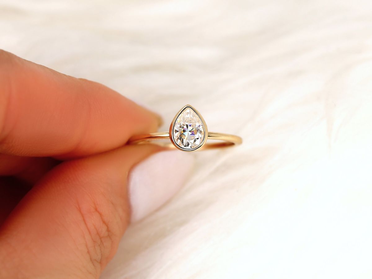 Stunning 0.75 CT Pear Moissanite Engagement Ring With Bezel Design 5