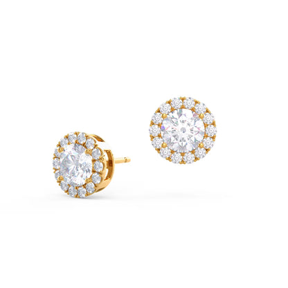 1.50 TCW Round Shape Moissanite Halo Stud Earrings in Gold 3