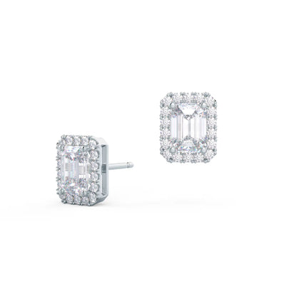 1.50 TCW Emerald Shape Moissanite Halo Stud Earrings in Gold 3