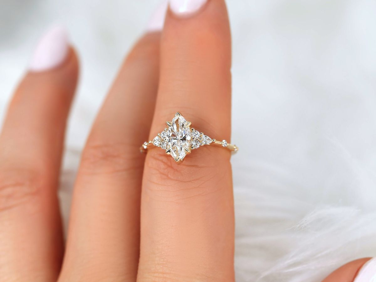 Stunning 1 CT Marquise Moissanite Engagement Ring With Cluster Design 4