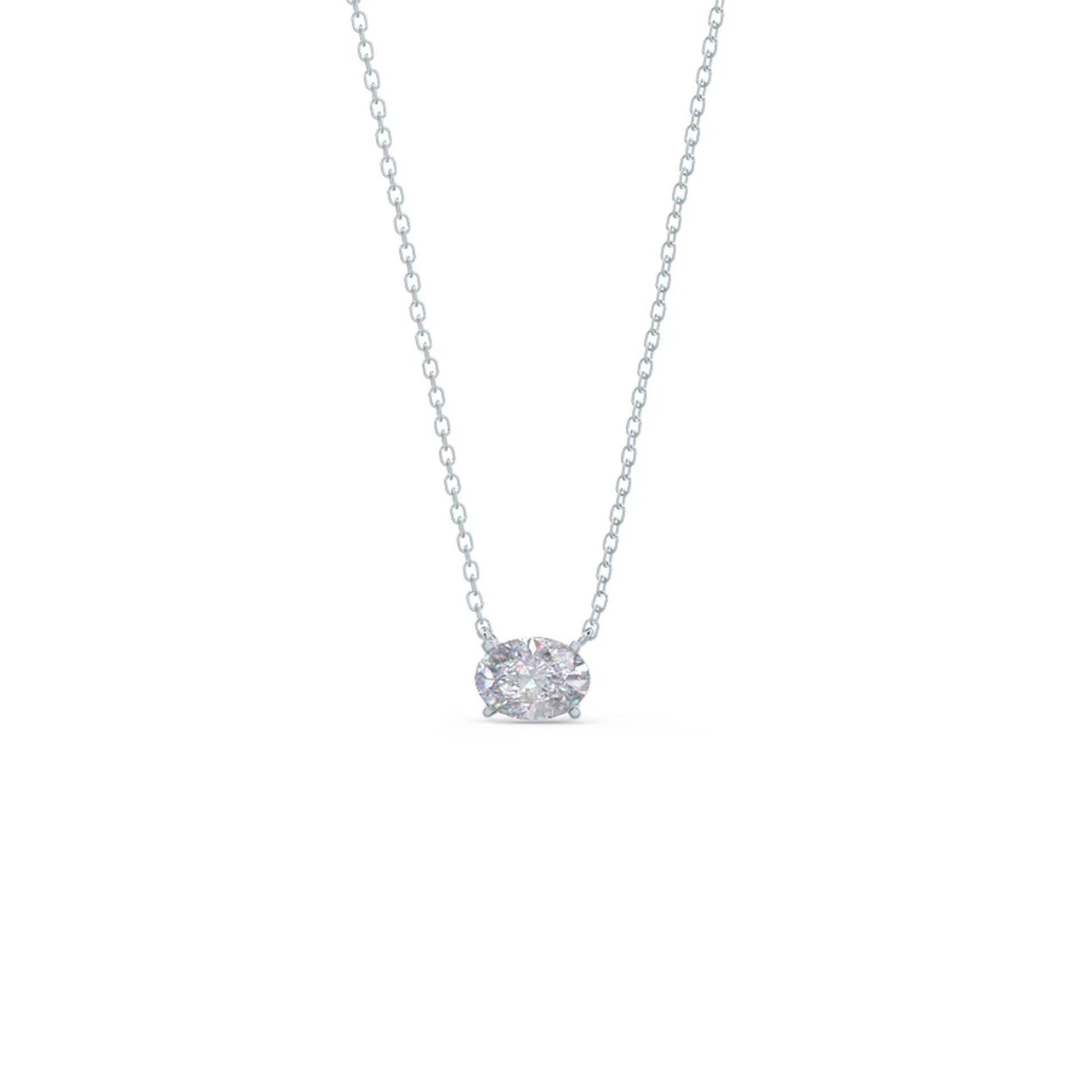 1.0 CT East West Oval Cut Moissanite Diamond Solitaire Pendant Necklace in Solid Gold 5