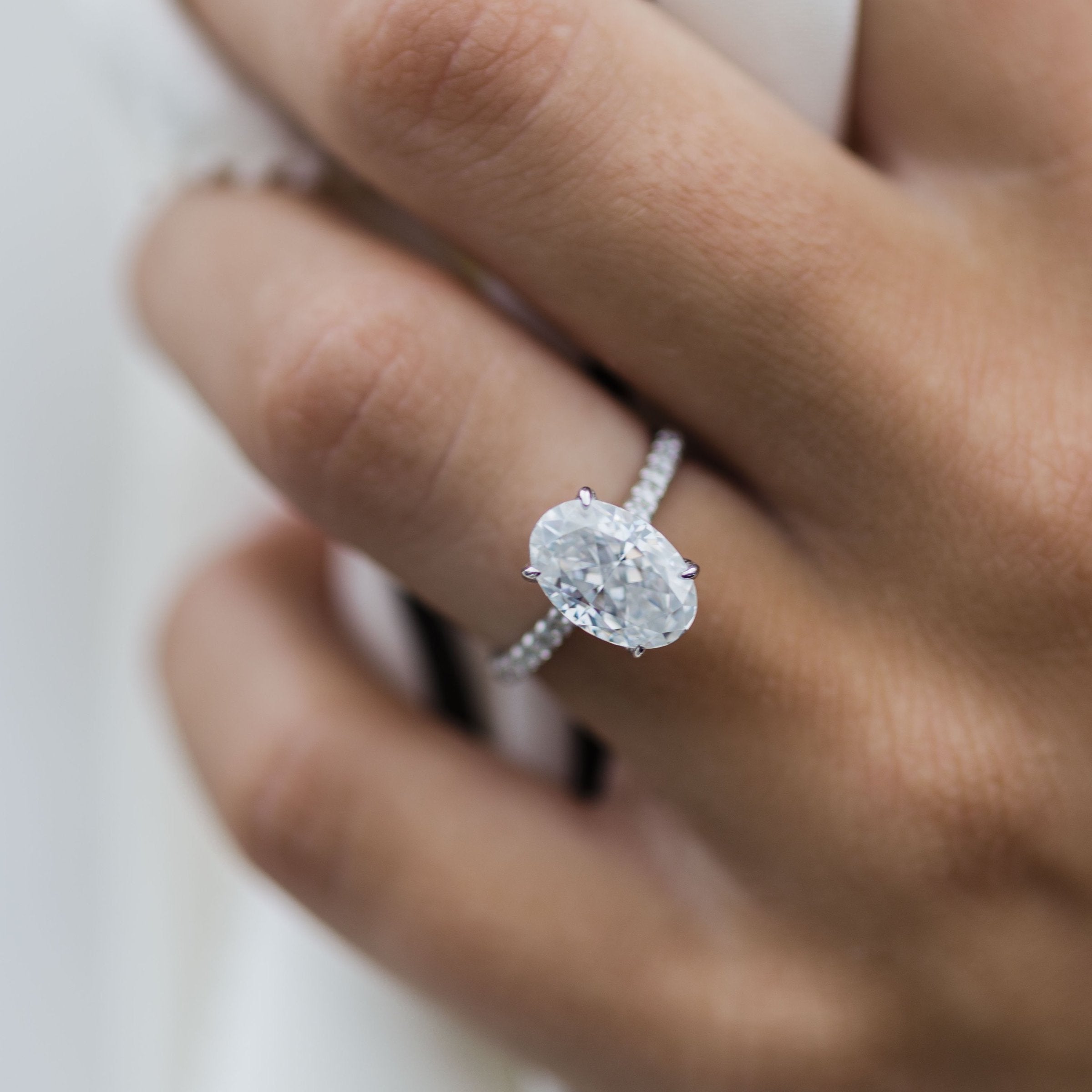 2.90 CT Oval Hidden Halo & Pave Moissanite Engagement Ring 1