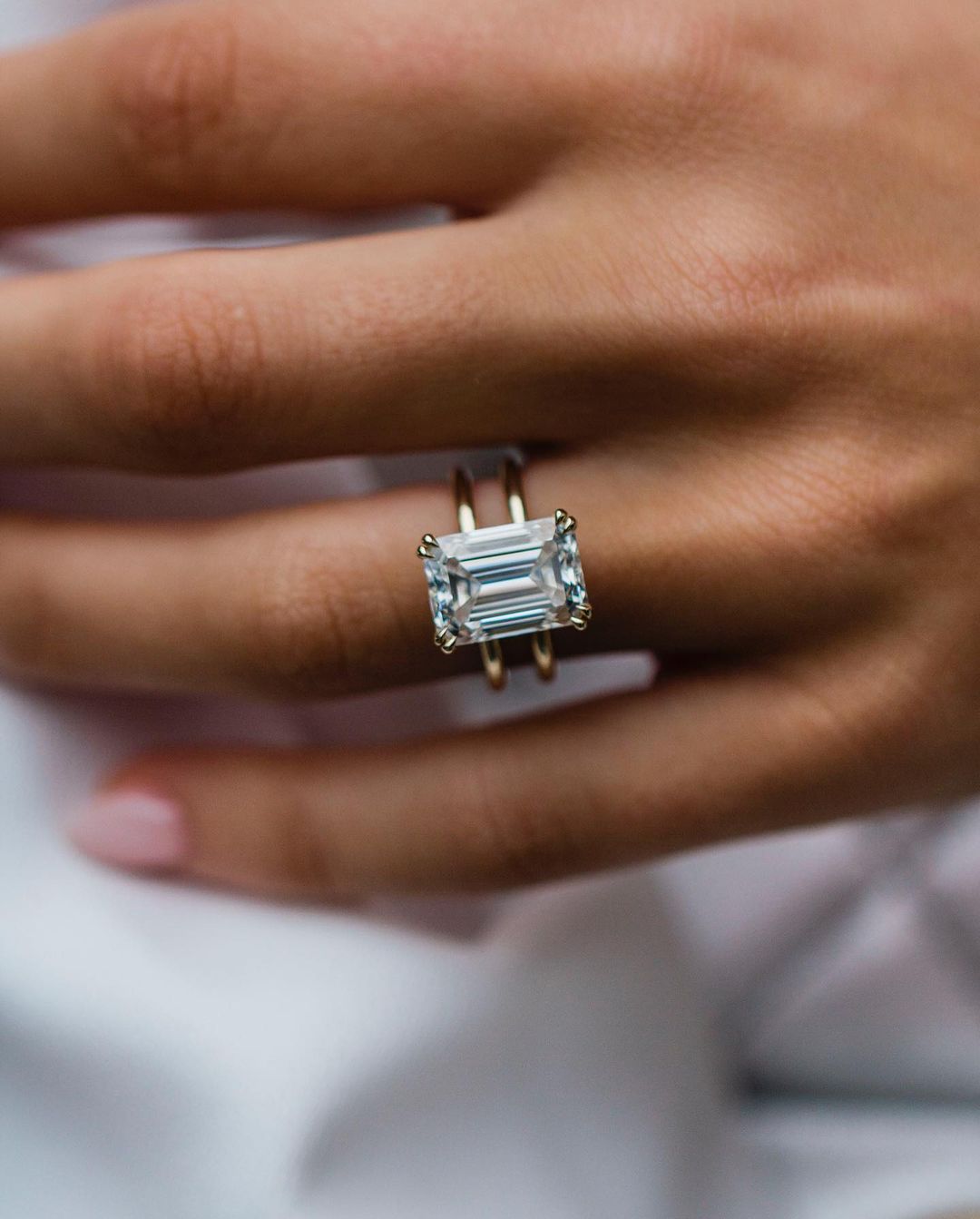 5.9 CT Emerald Solitaire Double Band Moissanite Engagement Ring 1