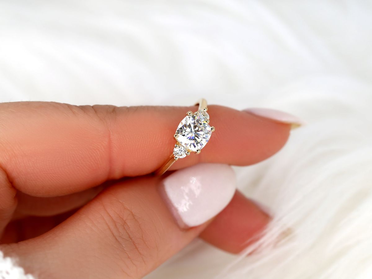 Stunning 1.70 CT Cushion Moissanite Engagement Ring with Three Stone Design 6