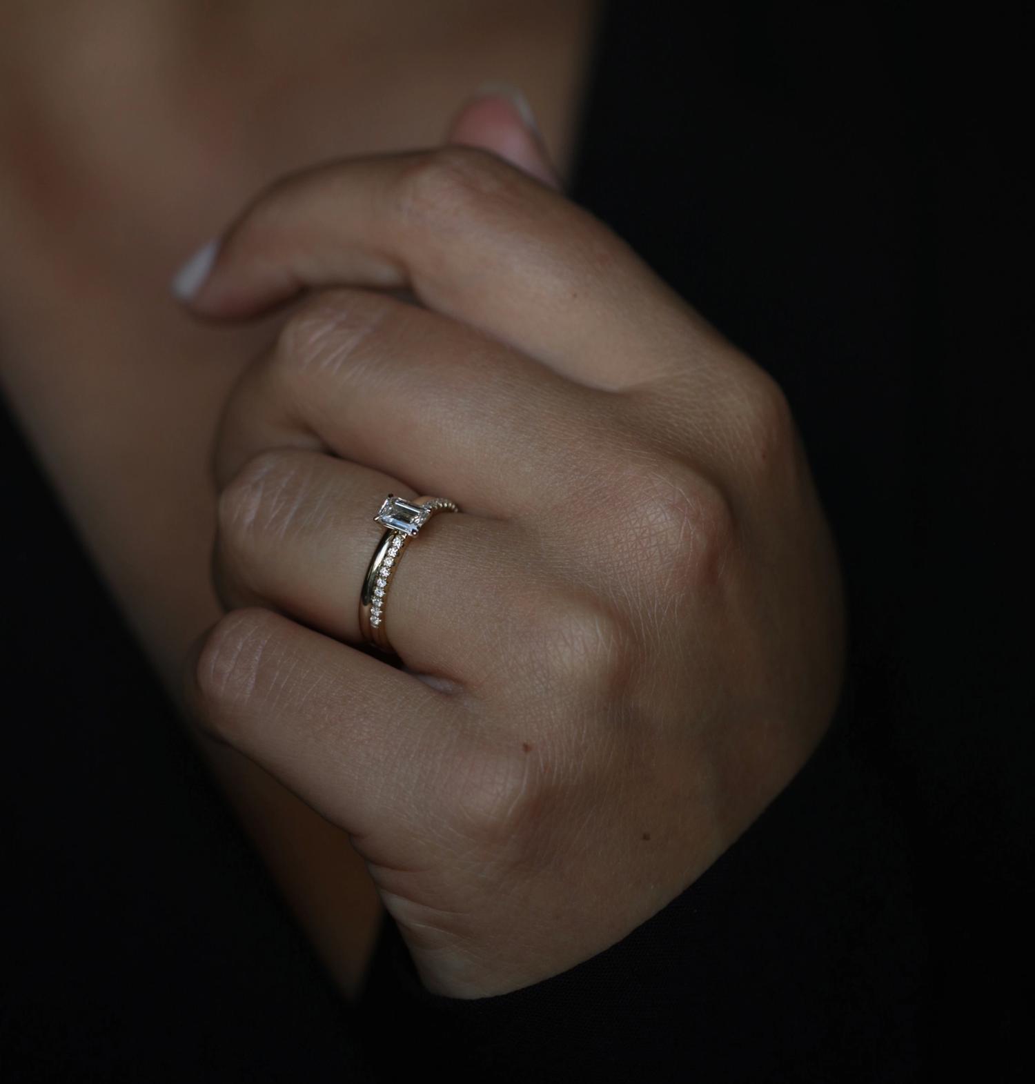 0.50 CT Emerald Cut Pave CVD E/VVS1 Diamond Engagement Ring 3