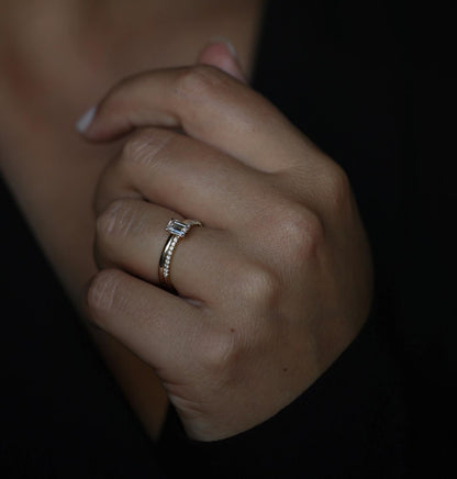 0.50 CT Emerald Cut Pave CVD E/VVS1 Diamond Engagement Ring 3