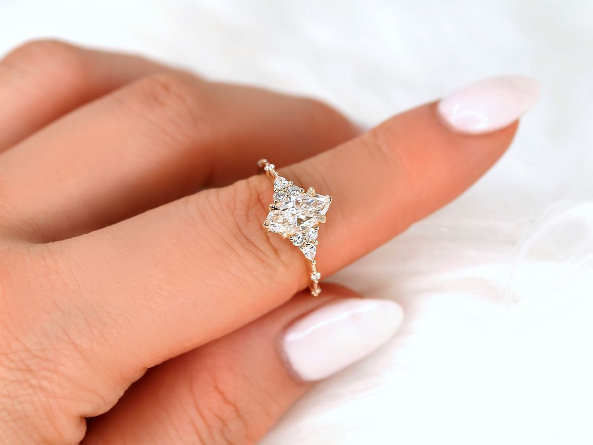 Stunning 1 CT Marquise Moissanite Engagement Ring With Cluster Design 7