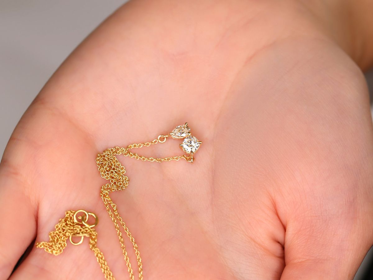 0.50 CT Round & Pear Moissanite Diamond Two Stone Pendant Necklace in Solid Gold 2