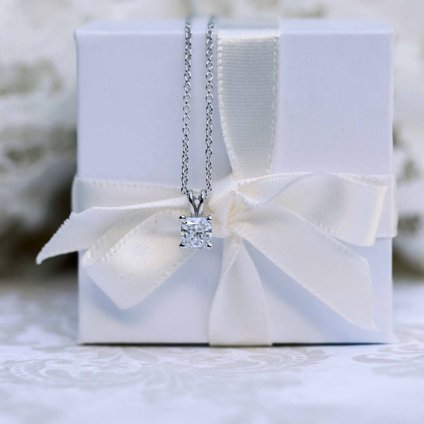 1.0 CT Radiant Cut Moissanite Diamond Solitaire Pendant Necklace in Solid Gold 3