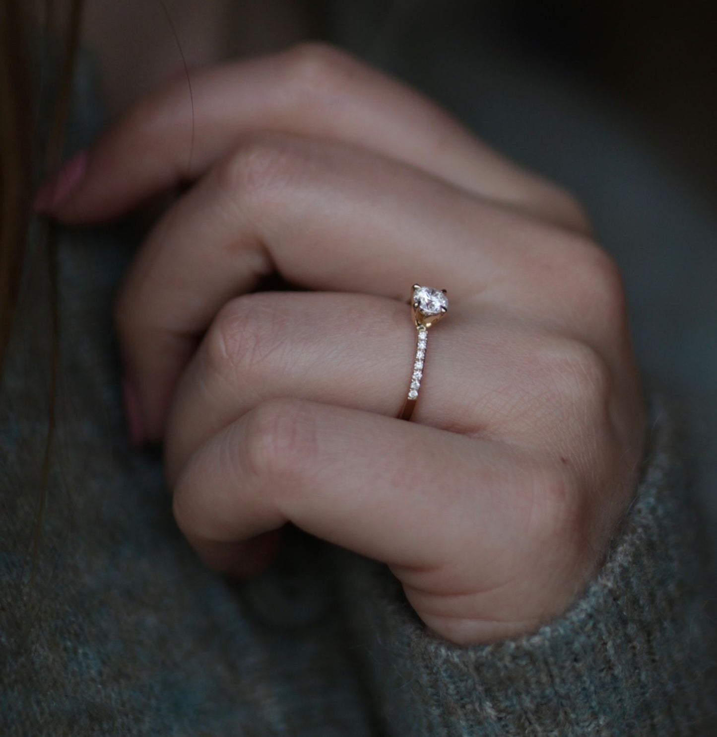 0.50 CT Round Cut Pave CVD F/VVS1 Diamond Engagement Ring 4