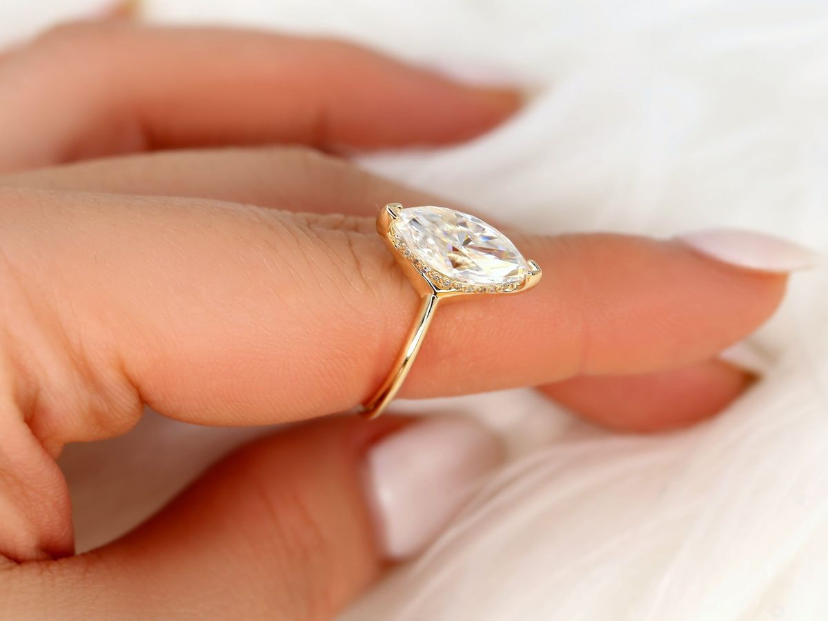 Stunning 2.80 CT Marquise Moissanite Engagement Ring with Hidden Halo Design 8