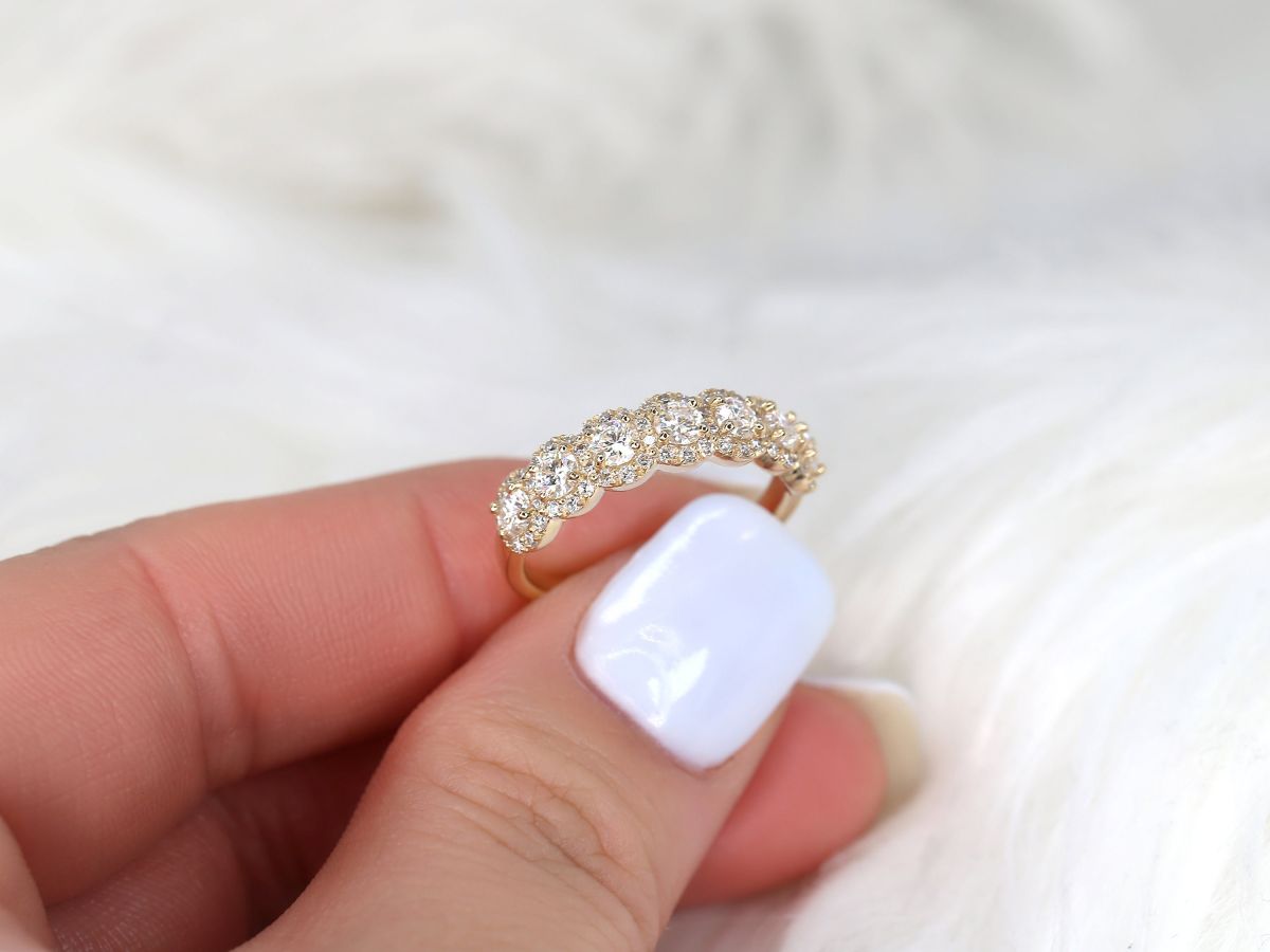 Stunning 0.35 TCW Round Moissanite Stones Halo Half Eternity Wedding Bands 7