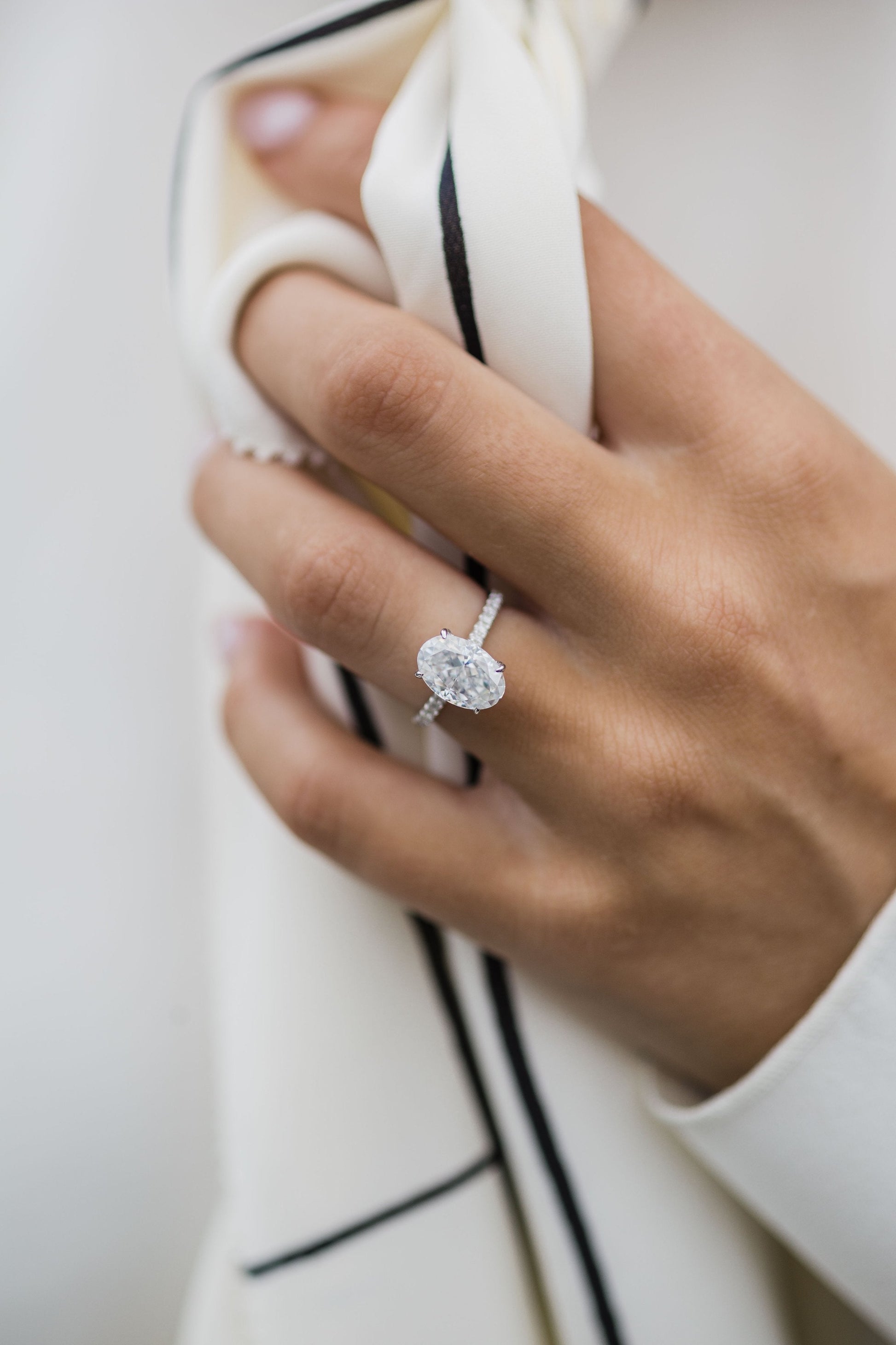 2.90 CT Oval Hidden Halo & Pave Moissanite Engagement Ring 4