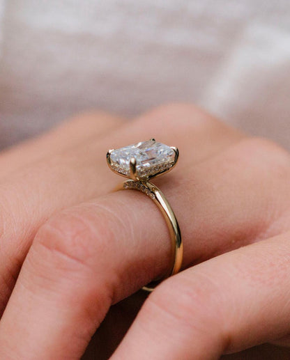 3.0 CT Radiant Moissanite Ring Featuring Hidden Halo Style 2