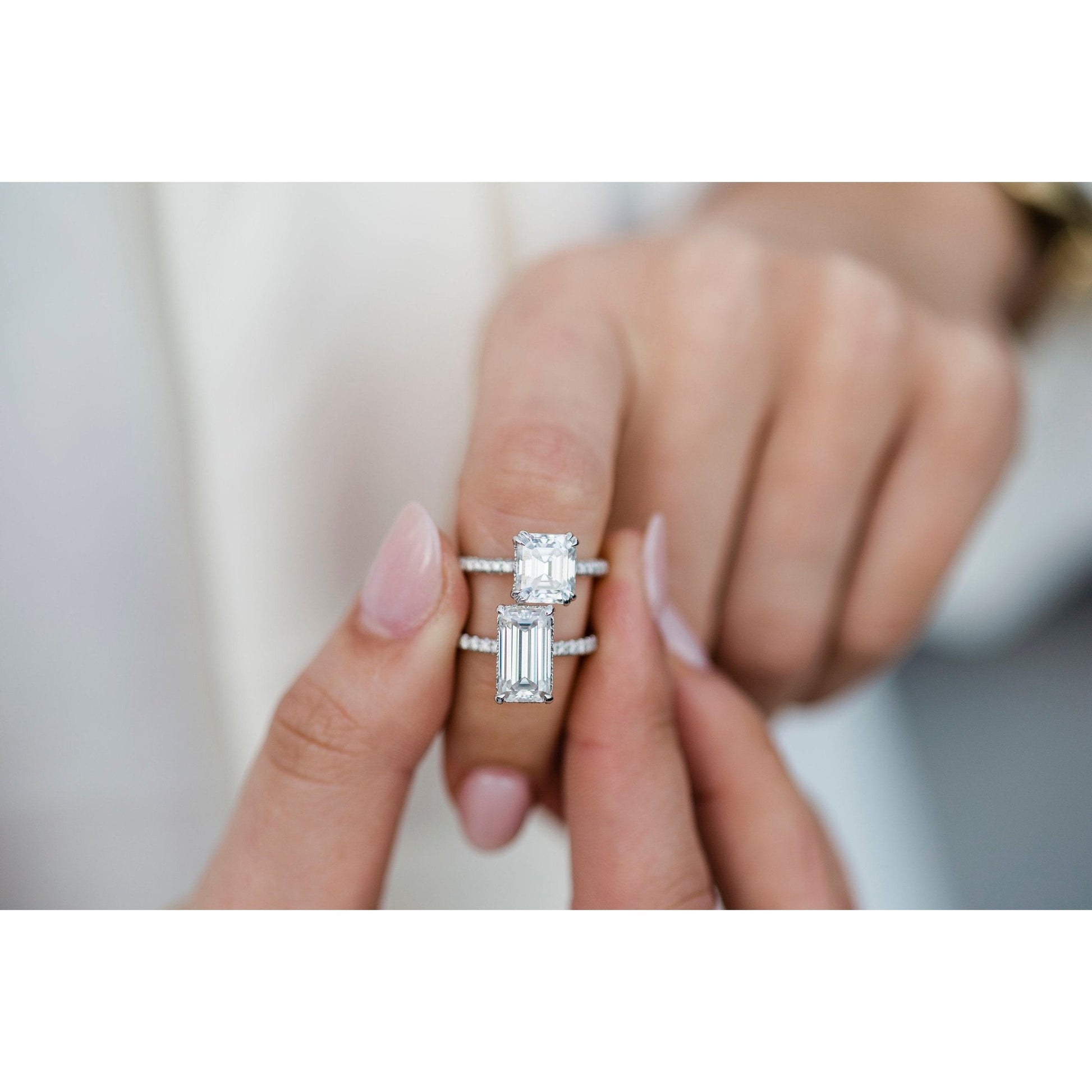 4.0 CT Emerald Hidden Halo & Pave Moissanite Engagement Ring 5