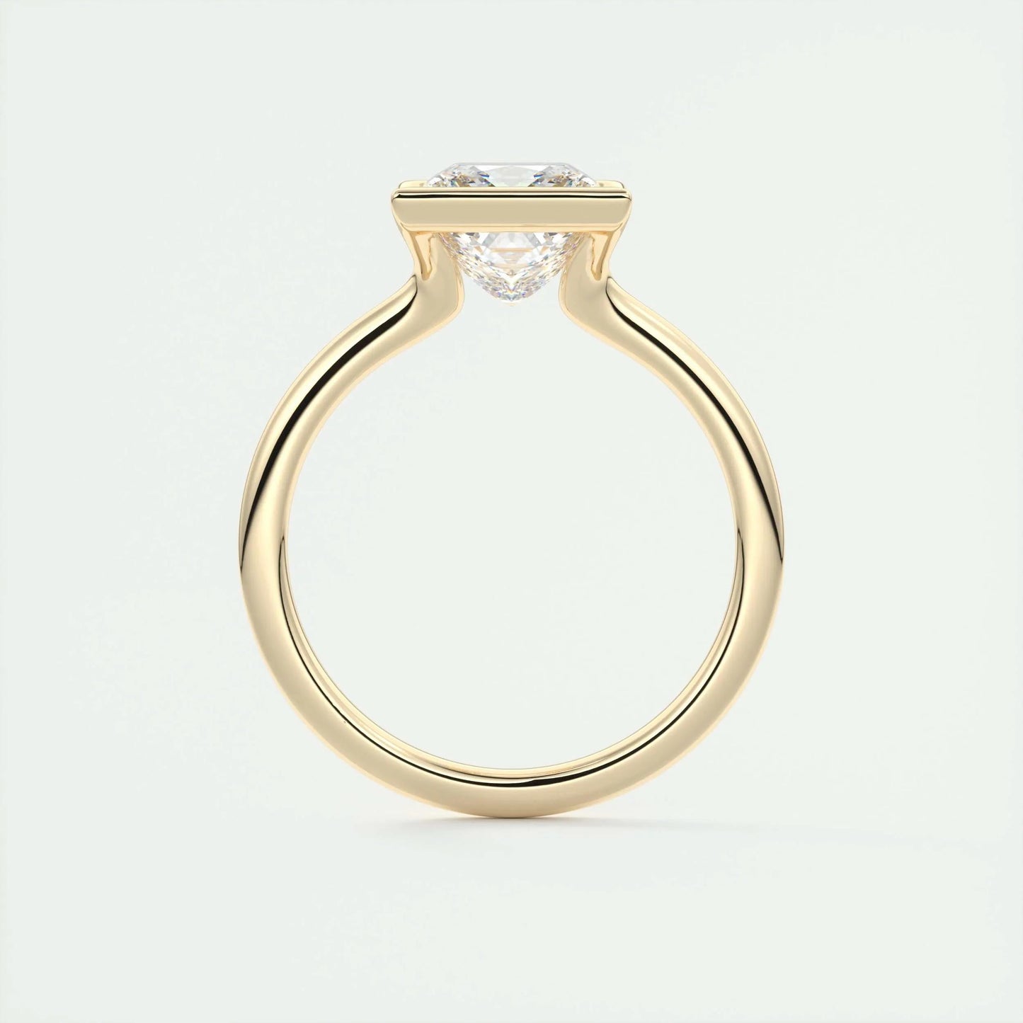 2.08 CT Princess Solitaire Half Bezel Moissanite Engagement Ring 12