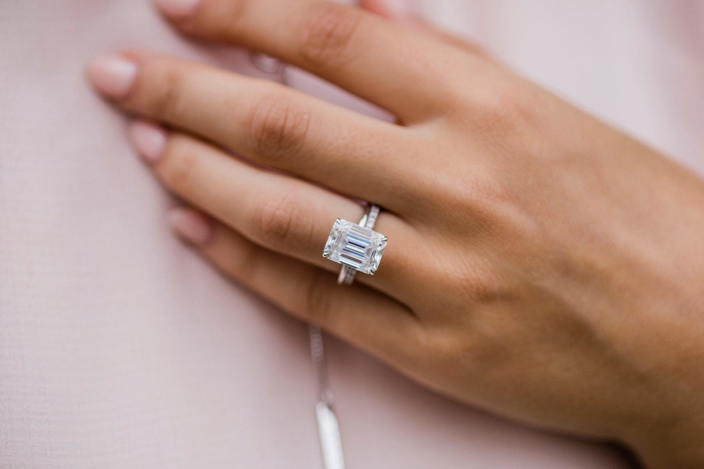 5.50 CT Emerald Hidden Halo Moissanite Engagement Ring 7