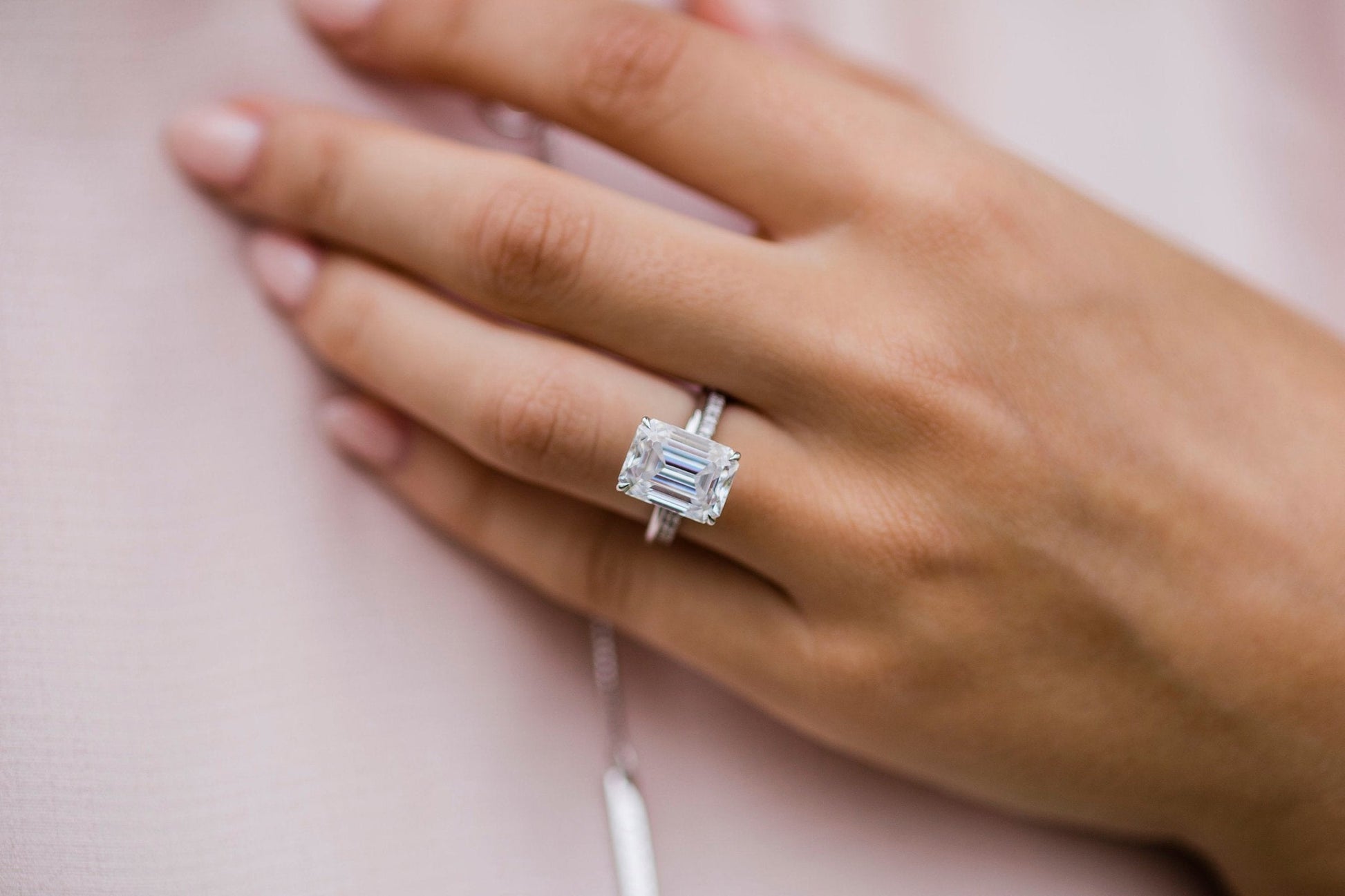 5.50 CT Emerald Hidden Halo Moissanite Engagement Ring 7