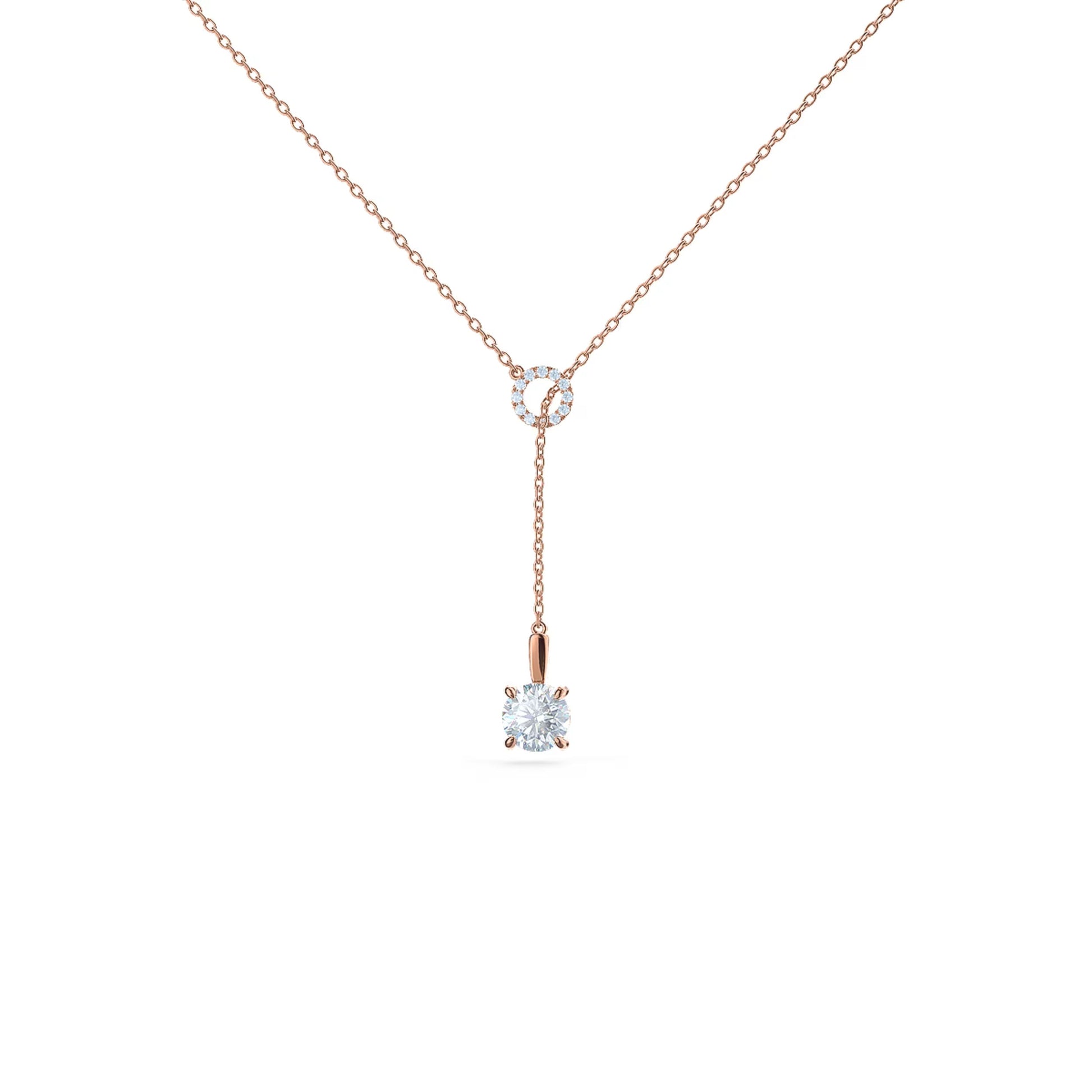 0.20 CT Round Moissanite Diamond Lariat Necklace in Solid Gold 6