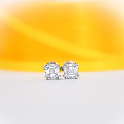 1.50 TCW Asscher Shape Moissanite Stud Earrings in Gold 1