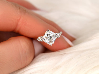 Stunning 2.20 CT Asscher Moissanite Engagement Ring with Three Stone Design 8