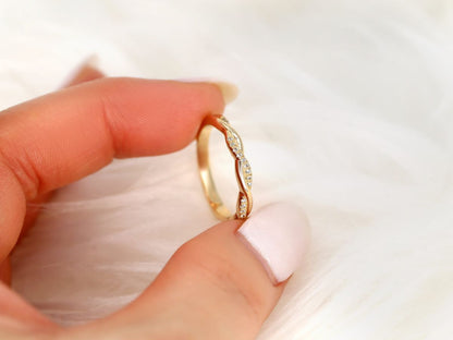 Stunning 0.11 TCW Round Moissanite Stones Halfway Twisted Wedding Bands 3