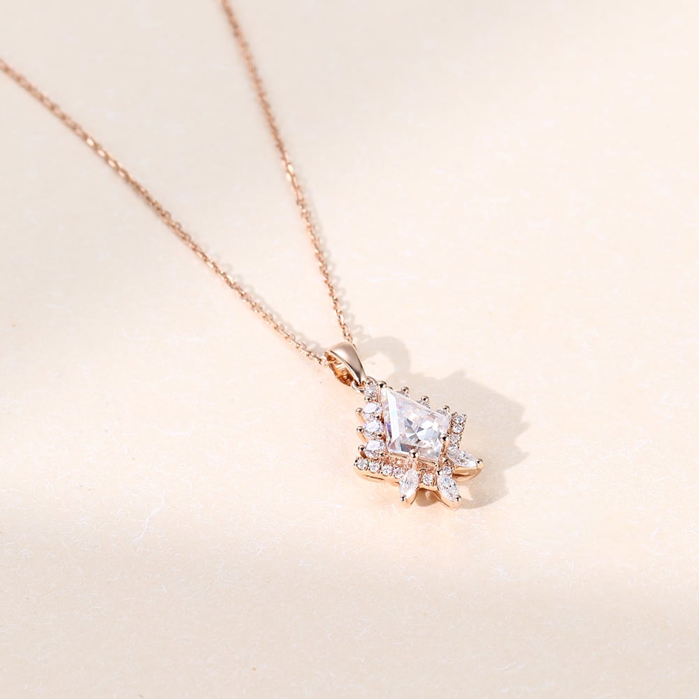 1.20 TCW Kite Moissanite Diamond Cluster Pendant Necklace in Solid Gold 3