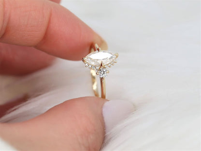 Stunning 1 CT Marquise Moissanite Engagement Ring with Cluster Design 5