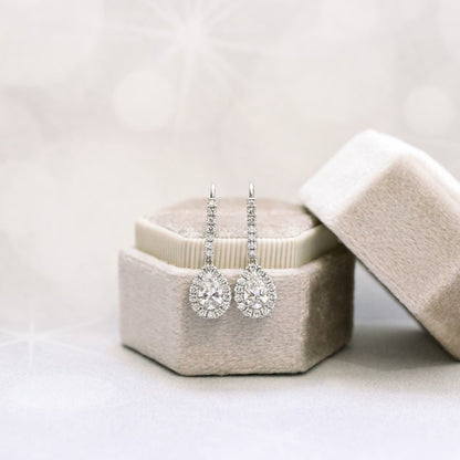 1.0 TCW Pear Cut Moissanite Halo Drop Earrings in Gold 1