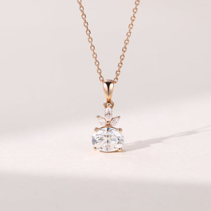 2.10 CT East West Oval Moissanite Diamond Cluster Pendant Necklace in Solid Gold 1