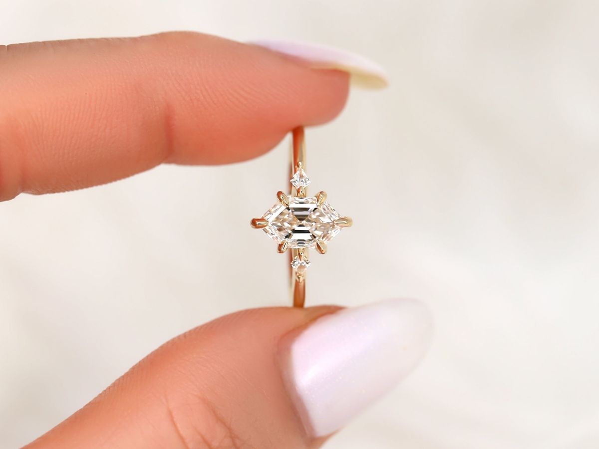 Stunning 1.27 CT Hexagon Moissanite Engagement Ring with Three Stone Design 8