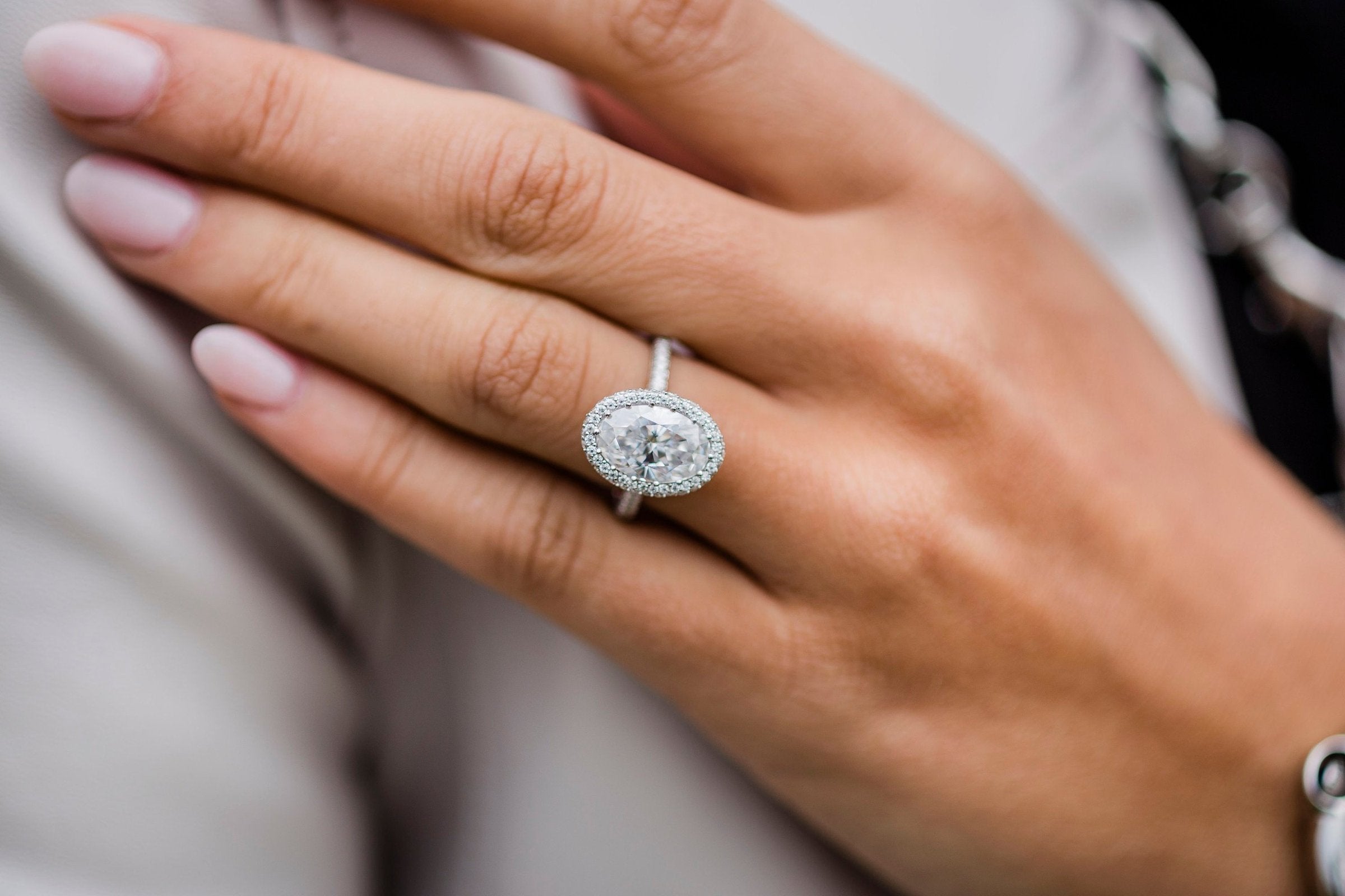 3.85 CT Oval Halo & Pave Moissanite Engagement Ring 7