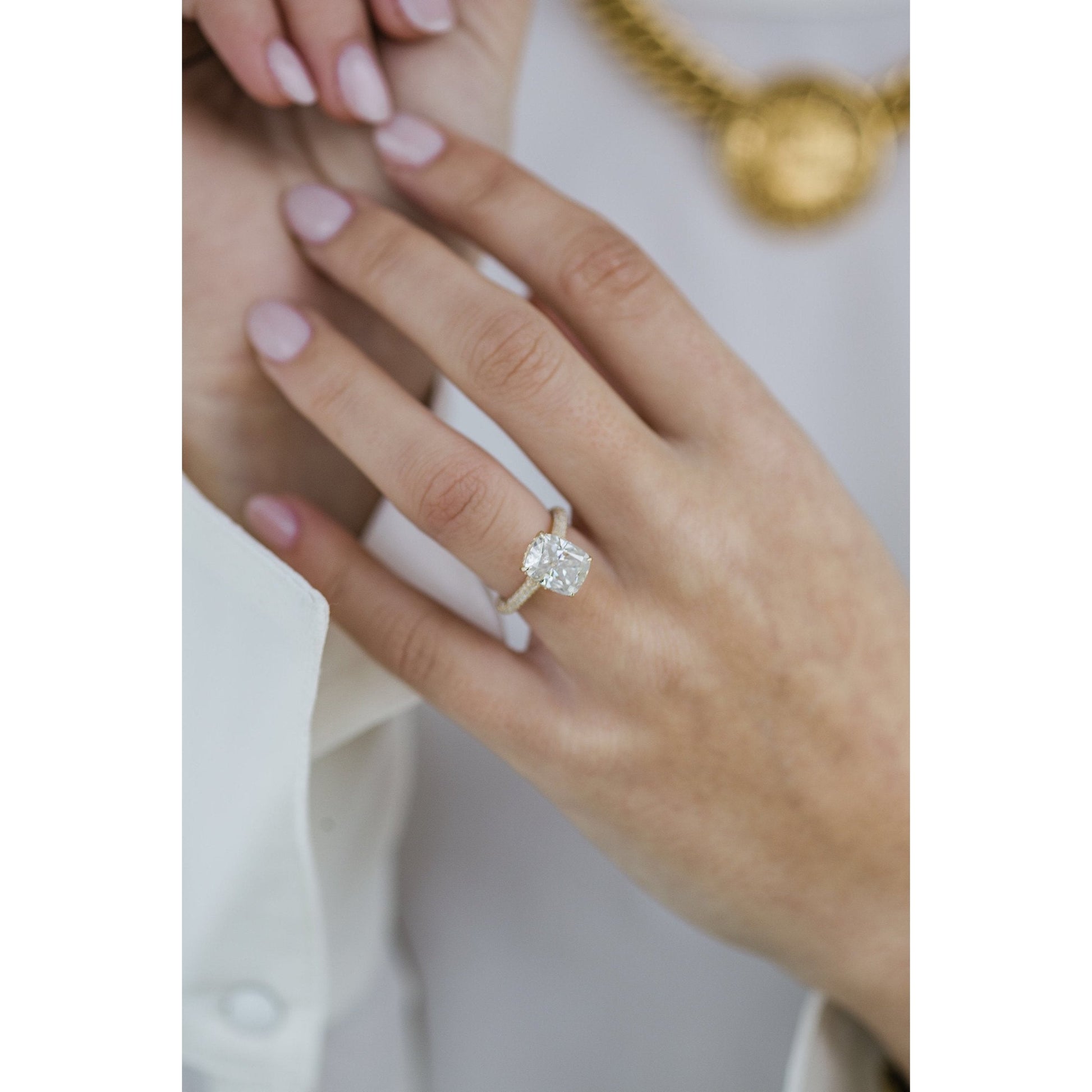 3.20 CT Elongated Cushion Hidden Halo Moissanite Engagement Ring 5