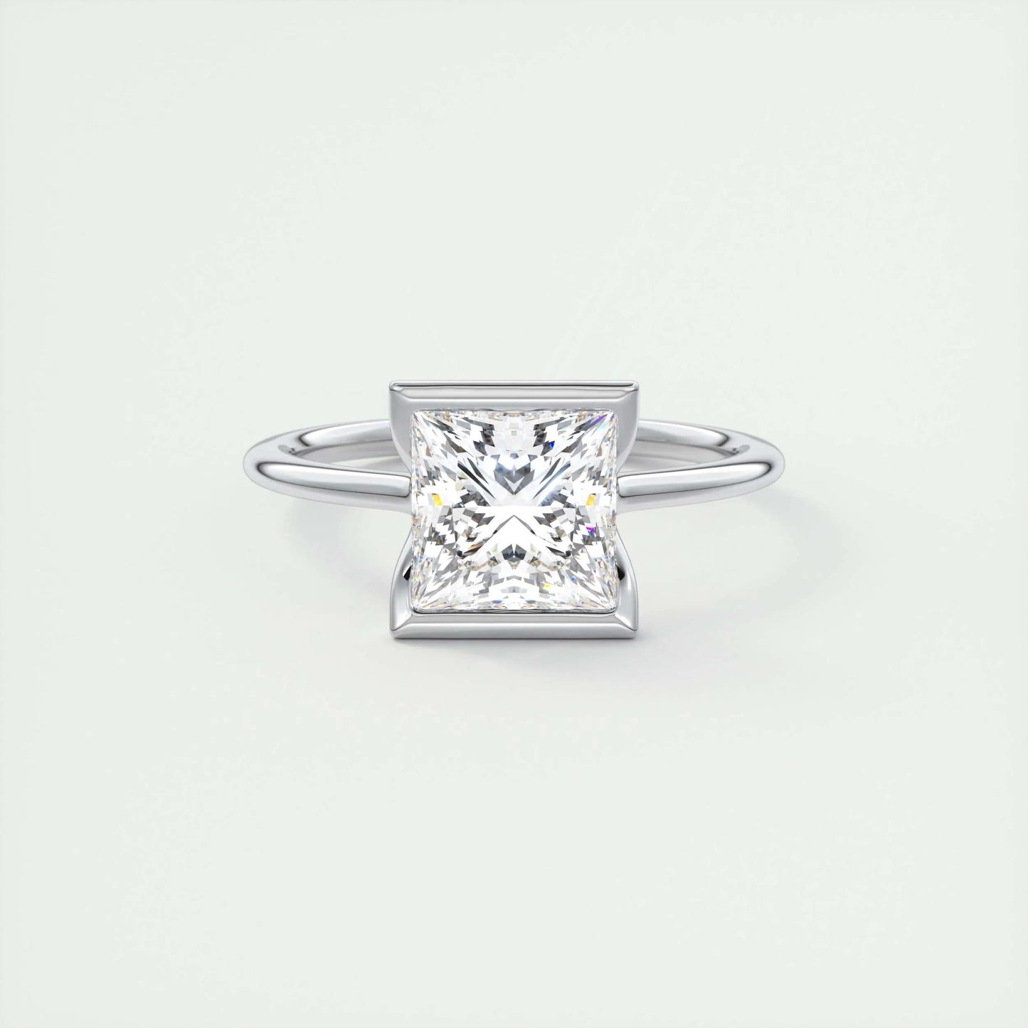 2.08 CT Princess Solitaire Half Bezel Moissanite Engagement Ring 1